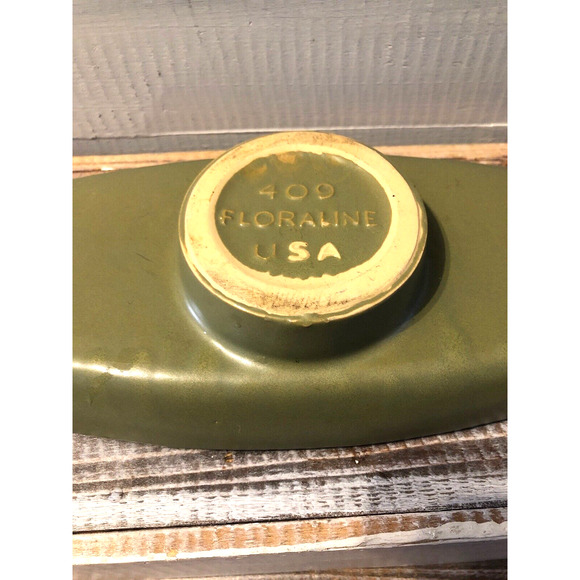 Vintage 1960 McCoy Floraline Centerpiece Candle Holder #409 MCM Green Matte - Picture 6 of 8